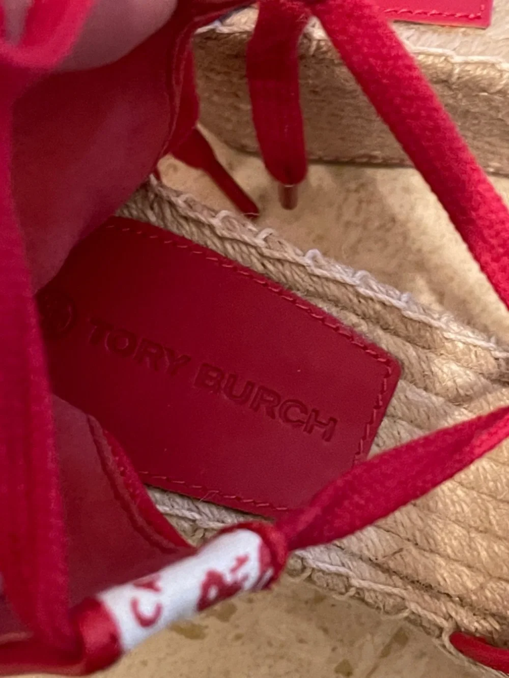 NWOT TORY BURCH red Destination Wedge Espadrilles with ankle/calf laces in sz 10